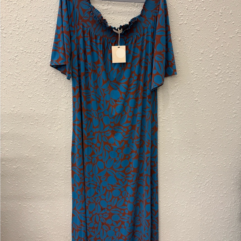 Chic Blue and Brown Floral Maxi Dress